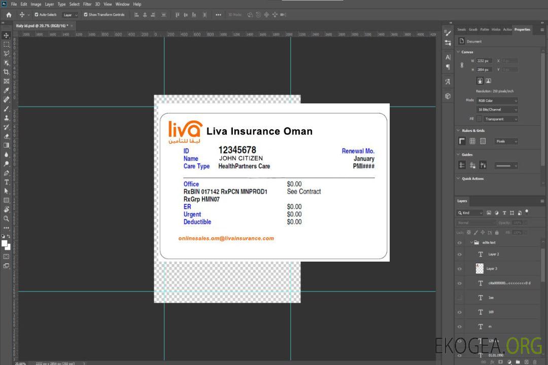 Carte d'assurance maladie d'Oman template